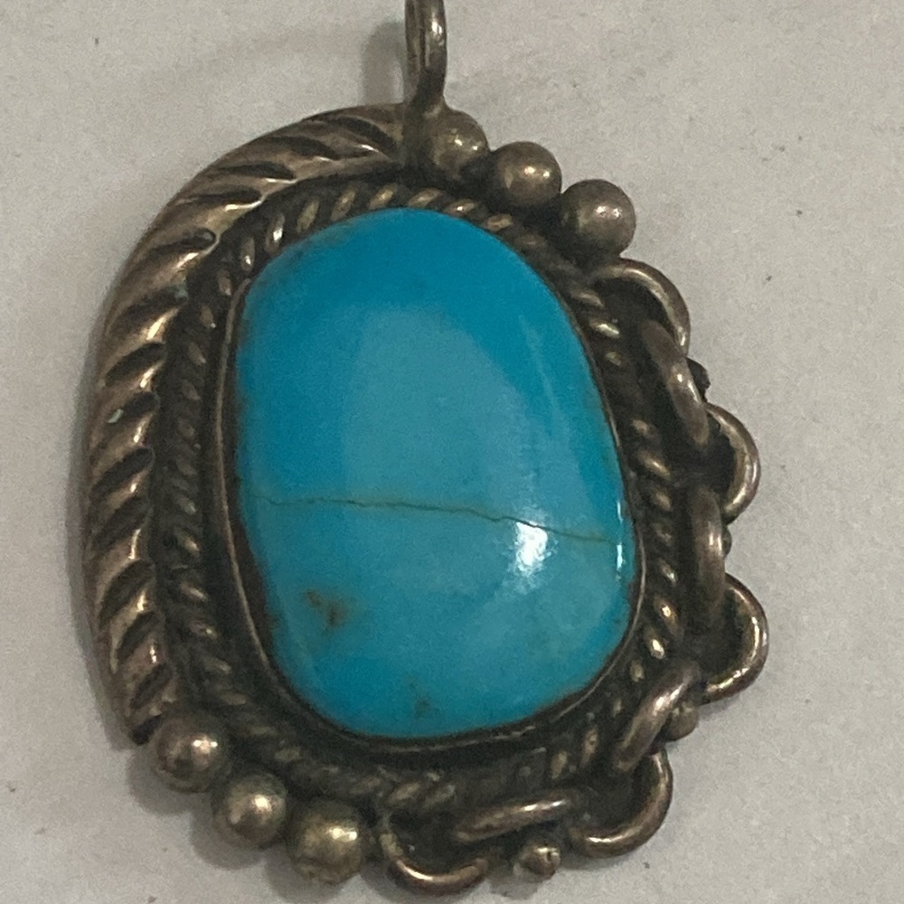 Vintage Sterling Silver and Sleeping Beauty Turquoise Navajo Pendant.​​